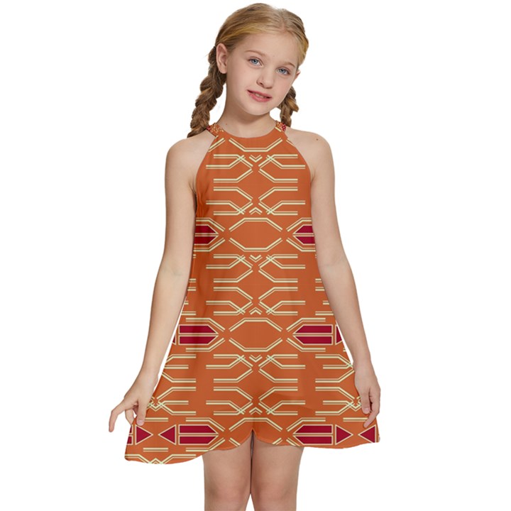 Abstract pattern geometric backgrounds  Kids  Halter Collar Waist Tie Chiffon Dress