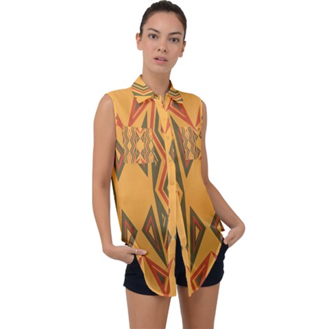 Abstract Pattern Geometric Backgrounds  Sleeveless Chiffon Button Shirt by Eskimos