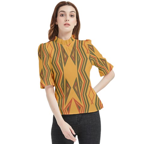 Abstract Pattern Geometric Backgrounds  Frill Neck Blouse by Eskimos