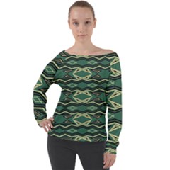 Abstract Pattern Geometric Backgrounds Off Shoulder Long Sleeve Velour Top by Eskimos