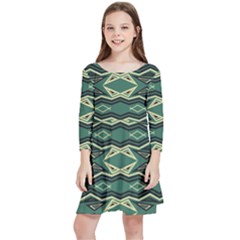 Abstract Pattern Geometric Backgrounds Kids  Quarter Sleeve Skater Dress by Eskimos