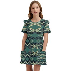 Abstract Pattern Geometric Backgrounds Kids  Frilly Sleeves Pocket Dress by Eskimos