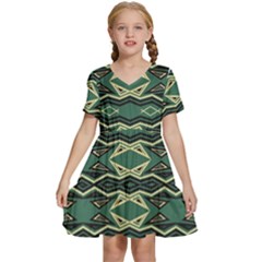 Abstract Pattern Geometric Backgrounds Kids  Short Sleeve Tiered Mini Dress by Eskimos