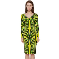 Abstract Pattern Geometric Backgrounds Long Sleeve V-neck Bodycon Dress 