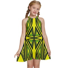 Abstract Pattern Geometric Backgrounds Kids  Halter Collar Waist Tie Chiffon Dress by Eskimos