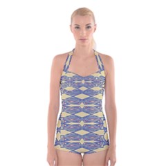 Abstract Pattern Geometric Backgrounds  Boyleg Halter Swimsuit  by Eskimos