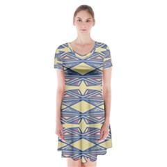 Abstract Pattern Geometric Backgrounds  Short Sleeve V-neck Flare Dress by Eskimos