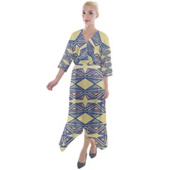 Abstract Pattern Geometric Backgrounds  Quarter Sleeve Wrap Front Maxi Dress by Eskimos