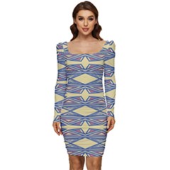 Abstract Pattern Geometric Backgrounds  Women Long Sleeve Ruched Stretch Jersey Dress