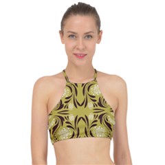 Folk Flowers Print Floral Pattern Ethnic Art Racer Front Bikini Top by Eskimos