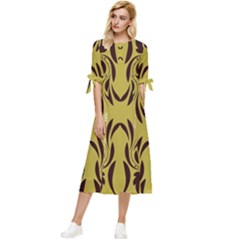 Folk Flowers Print Floral Pattern Ethnic Art Bow Sleeve Chiffon Midi Dress by Eskimos