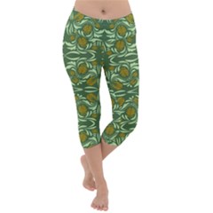 Folk Flowers Print Floral Pattern Ethnic Art Lightweight Velour Capri Yoga Leggings by Eskimos