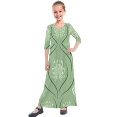 Folk Flowers Print Floral Pattern Ethnic Art Kids  Quarter Sleeve Maxi Dress by Eskimos