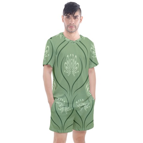 Folk Flowers Print Floral Pattern Ethnic Art Men s Mesh Tee And Shorts Set by Eskimos