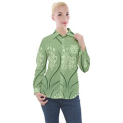 Folk Flowers Print Floral Pattern Ethnic Art Women s Long Sleeve Pocket Shirt