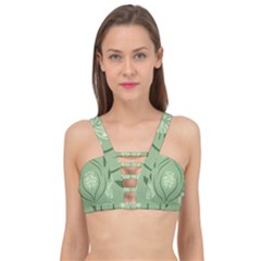 Folk Flowers Print Floral Pattern Ethnic Art Cage Up Bikini Top by Eskimos