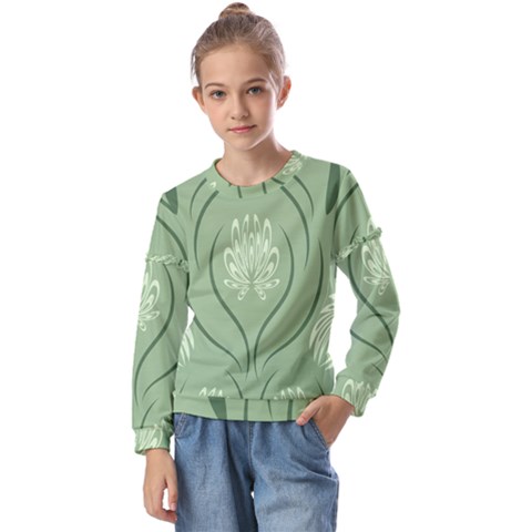 Folk Flowers Print Floral Pattern Ethnic Art Kids  Long Sleeve Tee With Frill  by Eskimos