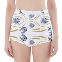 Folk Flowers Print Floral Pattern Ethnic Art High-waisted Bikini Bottoms by Eskimos