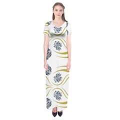 Folk Flowers Print Floral Pattern Ethnic Art Short Sleeve Maxi Dress by Eskimos