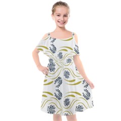 Folk Flowers Print Floral Pattern Ethnic Art Kids  Cut Out Shoulders Chiffon Dress by Eskimos