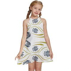 Folk Flowers Print Floral Pattern Ethnic Art Kids  Halter Collar Waist Tie Chiffon Dress