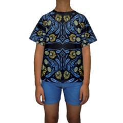 Folk Flowers Print Floral Pattern Ethnic Art Kids  Short Sleeve Swimwear by Eskimos