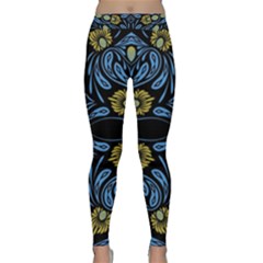 Folk Flowers Print Floral Pattern Ethnic Art Classic Yoga Leggings by Eskimos