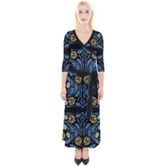 Folk Flowers Print Floral Pattern Ethnic Art Quarter Sleeve Wrap Maxi Dress by Eskimos