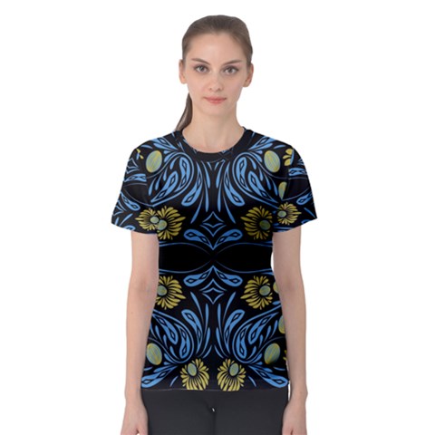 Folk Flowers Print Floral Pattern Ethnic Art Women s Sport Mesh Tee by Eskimos