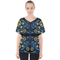 Folk Flowers Print Floral Pattern Ethnic Art V-neck Dolman Drape Top by Eskimos