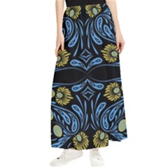 Folk Flowers Print Floral Pattern Ethnic Art Maxi Chiffon Skirt by Eskimos