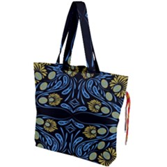 Folk Flowers Print Floral Pattern Ethnic Art Drawstring Tote Bag by Eskimos