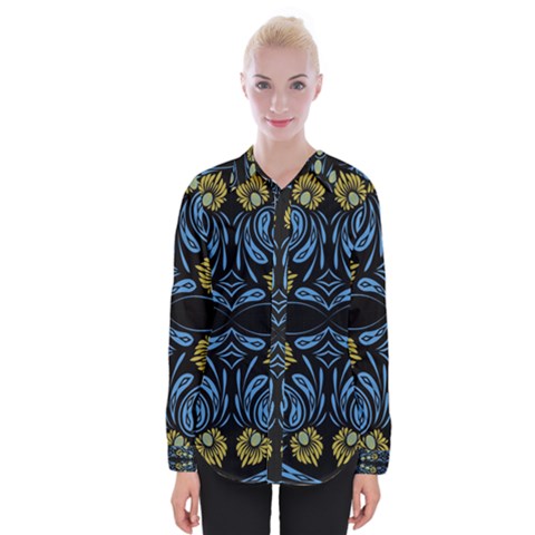 Folk Flowers Print Floral Pattern Ethnic Art Womens Long Sleeve Shirt by Eskimos