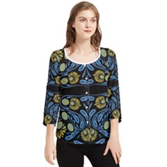 Folk Flowers Print Floral Pattern Ethnic Art Chiffon Quarter Sleeve Blouse by Eskimos