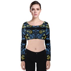 Folk Flowers Print Floral Pattern Ethnic Art Velvet Long Sleeve Crop Top by Eskimos