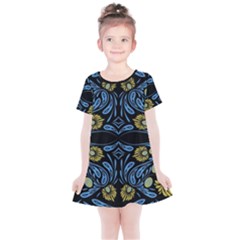 Folk Flowers Print Floral Pattern Ethnic Art Kids  Simple Cotton Dress by Eskimos