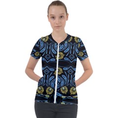 Folk Flowers Print Floral Pattern Ethnic Art Short Sleeve Zip Up Jacket by Eskimos