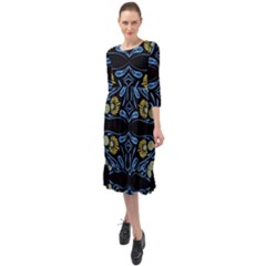 Folk Flowers Print Floral Pattern Ethnic Art Ruffle End Midi Chiffon Dress by Eskimos