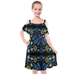 Folk Flowers Print Floral Pattern Ethnic Art Kids  Cut Out Shoulders Chiffon Dress by Eskimos