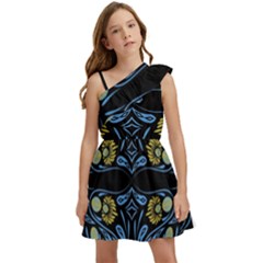 Folk Flowers Print Floral Pattern Ethnic Art Kids  One Shoulder Party Dress