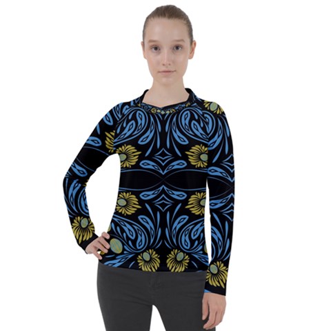 Folk Flowers Print Floral Pattern Ethnic Art Women s Pique Long Sleeve Tee by Eskimos