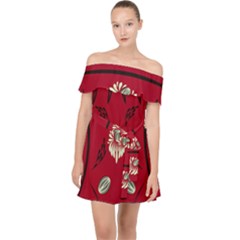 Folk Flowers Print Floral Pattern Ethnic Art Off Shoulder Chiffon Dress by Eskimos