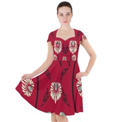 Folk Flowers Print Floral Pattern Ethnic Art Cap Sleeve Midi Dress by Eskimos