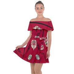 Folk Flowers Print Floral Pattern Ethnic Art Off Shoulder Velour Dress by Eskimos