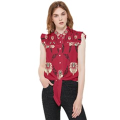 Folk Flowers Print Floral Pattern Ethnic Art Frill Detail Shirt by Eskimos