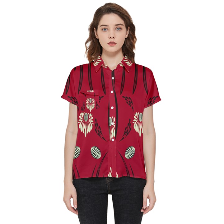 Folk flowers print Floral pattern Ethnic art Short Sleeve Pocket Shirt