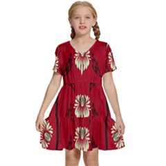 Folk Flowers Print Floral Pattern Ethnic Art Kids  Short Sleeve Tiered Mini Dress