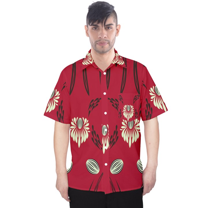 Folk flowers print Floral pattern Ethnic art Men s Hawaii Shirt