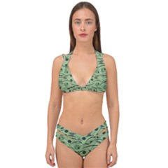 Folk Flowers Print Floral Pattern Ethnic Art Double Strap Halter Bikini Set by Eskimos