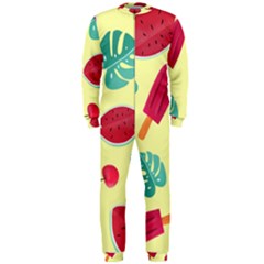 Watermelon Leaves Cherry Background Pattern Onepiece Jumpsuit (men) by nate14shop